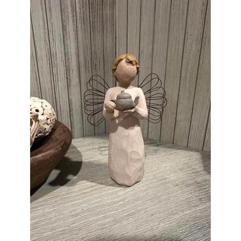 Angel of the Kitchen figurine w/ blue Teapot 5.5” by Willow Tree